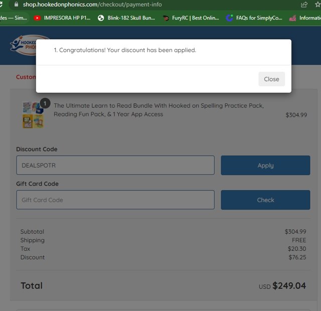 Hooked On Phonics checkout page showing Hooked On Phonics discount code box | Screenshot taken by SimplyCodes community member on Mar 25, 2022