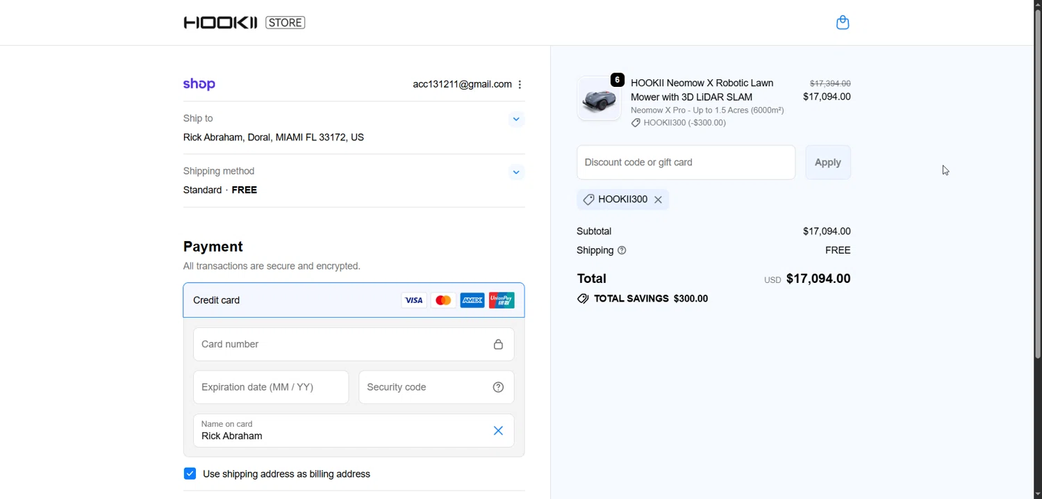 HOOKII coupon code screenshot showing code Hookii300 applied at HOOKII checkout page. Uploaded by SimplyCodes community member DiscountCurator3556 on Dec 8, 2025