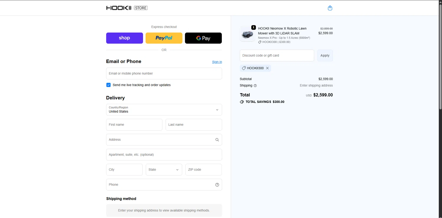 HOOKII coupon code screenshot showing code Hookii300 applied at HOOKII checkout page. Uploaded by SimplyCodes community member SwiftPhoenix267 on Oct 30, 2025
