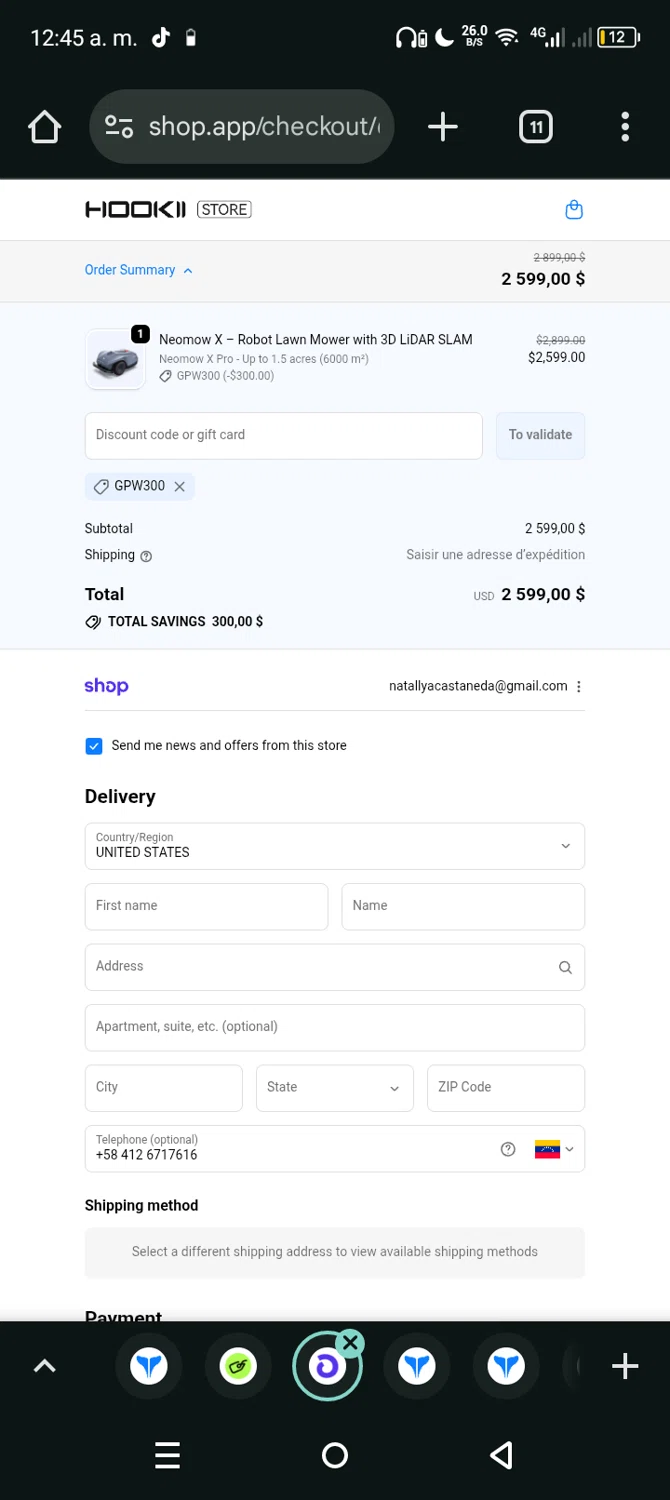 HOOKII coupon code screenshot showing code Gpw300 applied at HOOKII checkout page. Uploaded by SimplyCodes community member Eltoro20 on Oct 28, 2025