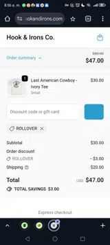 Hook & Irons Co. coupon verification screenshot