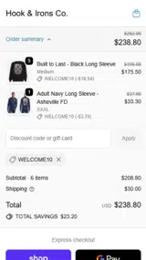 Hook & Irons Co. coupon verification screenshot