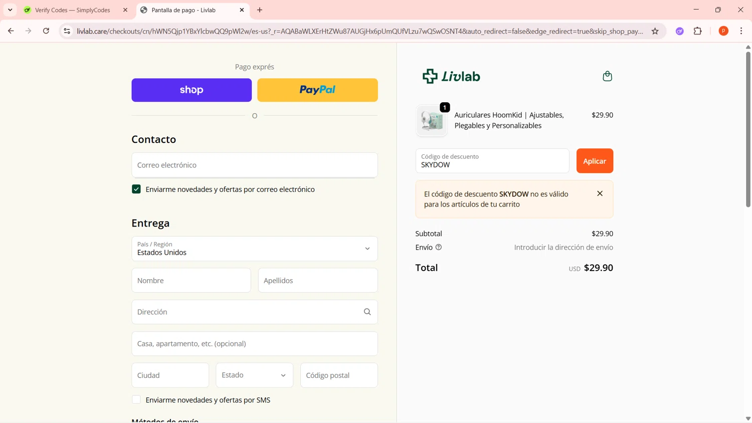 HoomBand promo code screenshot showing code SKYDOW applied at HoomBand checkout page. Uploaded by SimplyCodes community member LegendaryPro3698 on Nov 18, 2025