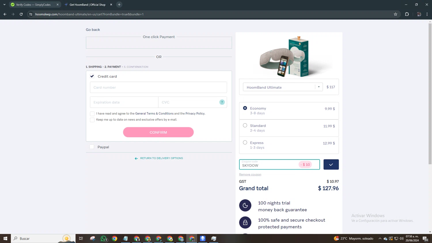 HoomBand checkout page showing HoomBand promo code box | Screenshot taken by SimplyCodes community member on Jun 20, 2024