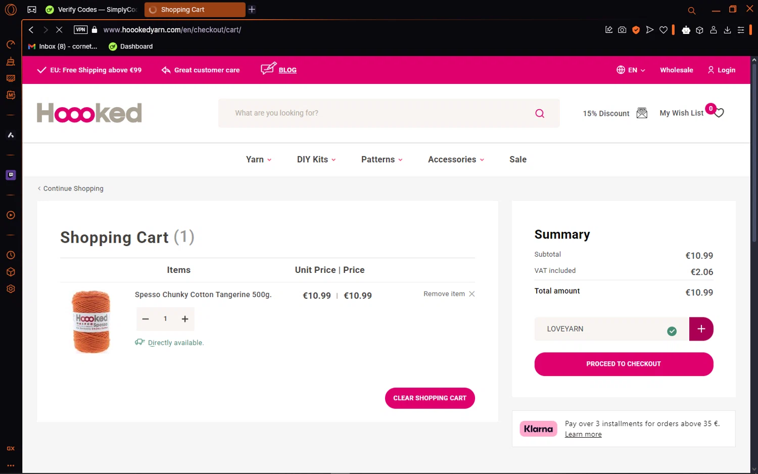 Hoooked checkout page showing Hoooked discount code box | Screenshot taken by SimplyCodes community member on Feb 1, 2025