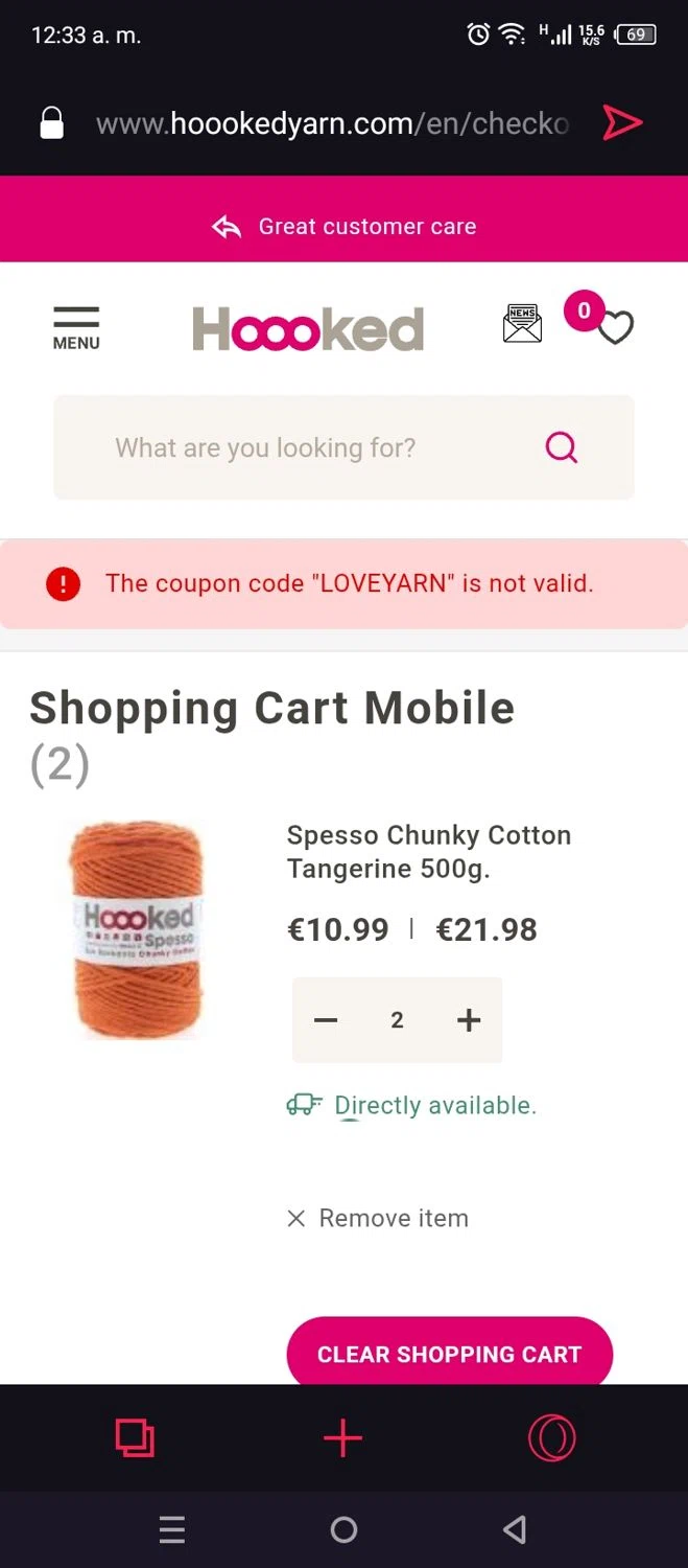Hoooked discount code screenshot showing code LOVEYARN applied at Hoooked checkout page. Uploaded by SimplyCodes community member CoinSaver6395 on Feb 2, 2025