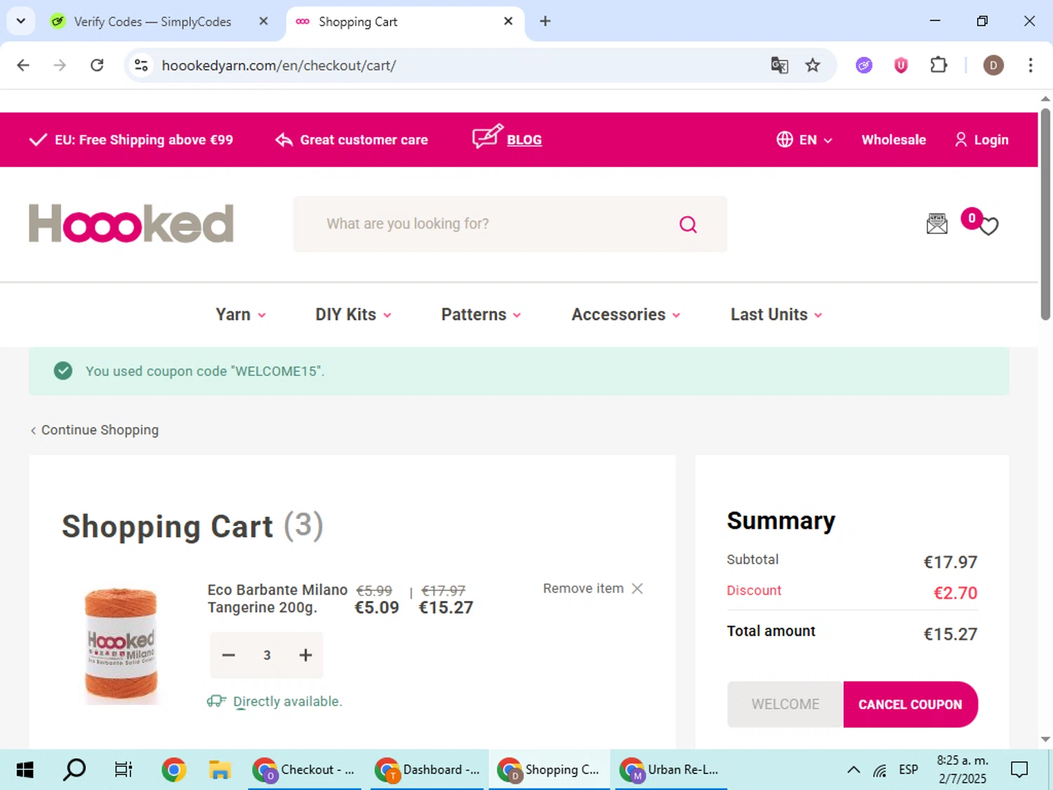 Hoooked checkout page showing Hoooked discount code box | Screenshot taken by SimplyCodes community member on Jul 2, 2025
