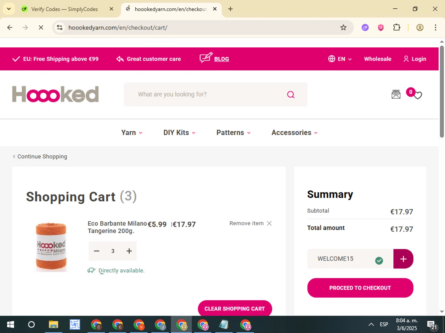 Hoooked checkout page showing Hoooked discount code box | Screenshot taken by SimplyCodes community member on Jun 3, 2025
