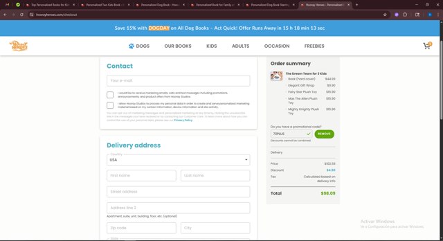 Hooray Heroes checkout page showing Hooray Heroes promo code box | Screenshot taken by SimplyCodes community member on Aug 8, 2025
