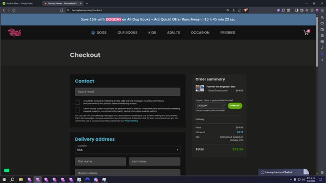 Hooray Heroes checkout page showing Hooray Heroes promo code box | Screenshot taken by SimplyCodes community member on Sep 5, 2025