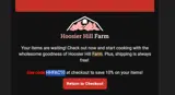 Hoosier Hill Farm coupon verification screenshot