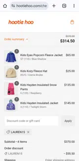 Lauren15 coupon verification screenshot
