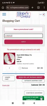 CYBER25 coupon verification screenshot