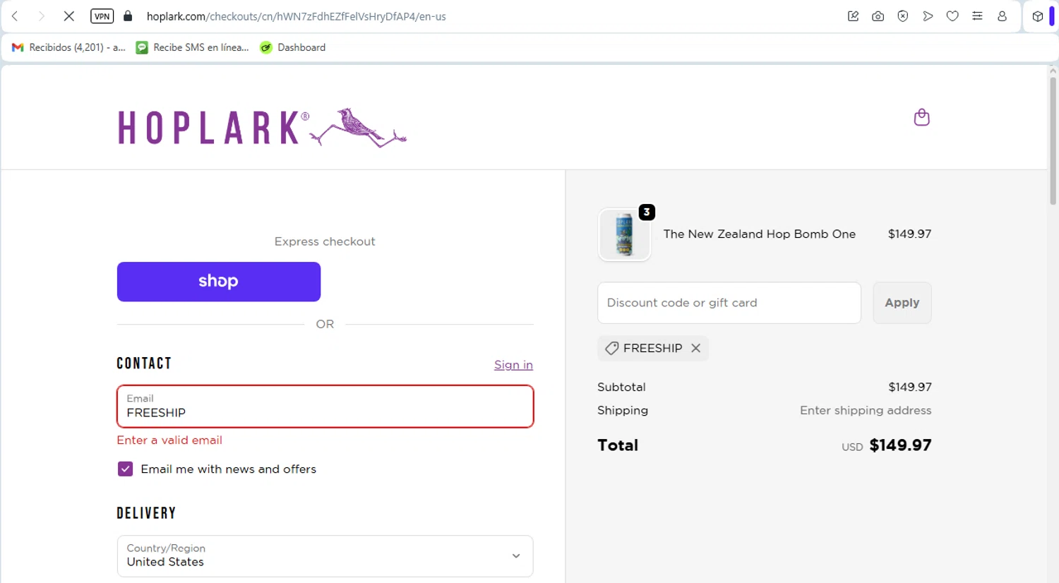 Hoplark checkout page showing Hoplark discount code box | Screenshot taken by SimplyCodes community member on Jan 24, 2026