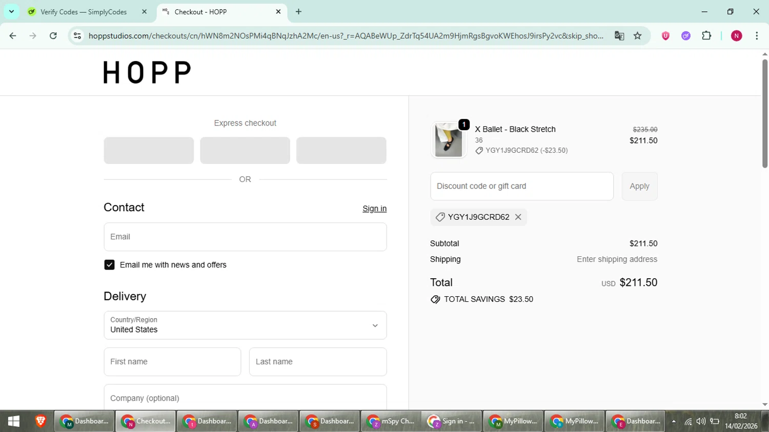 Hopp checkout page showing Hopp promo code box | Screenshot taken by SimplyCodes community member on Feb 14, 2026