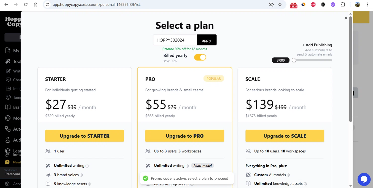 Hoppy Copy promo code screenshot showing code HOPPY302024 applied at Hoppy Copy checkout page. Uploaded by SimplyCodes community member gonzalodamole on Mar 12, 2025