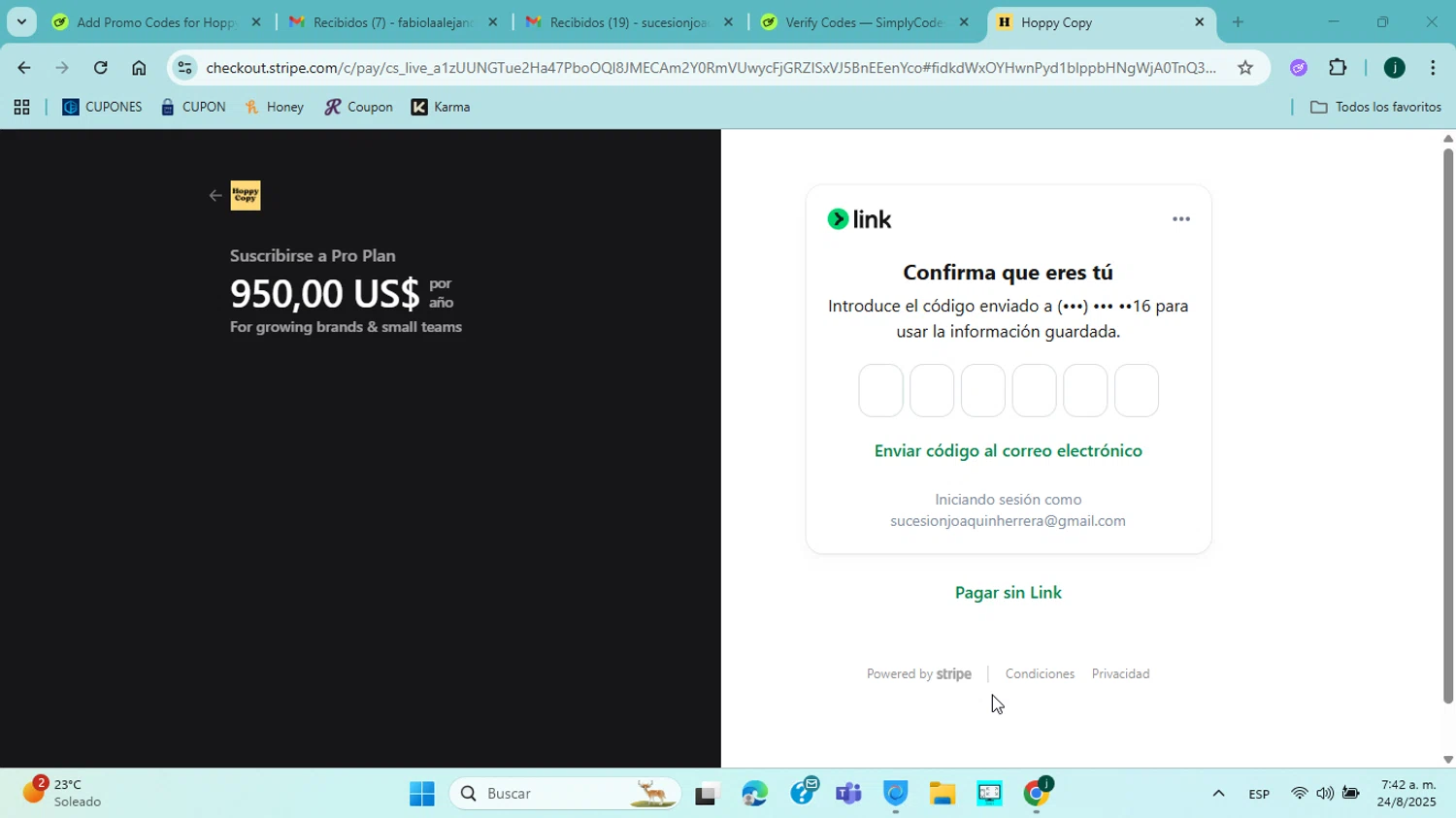 Hoppy Copy promo code screenshot showing code DAMIEN2023 applied at Hoppy Copy checkout page. Uploaded by SimplyCodes community member jorgejavierherrera on Aug 24, 2025