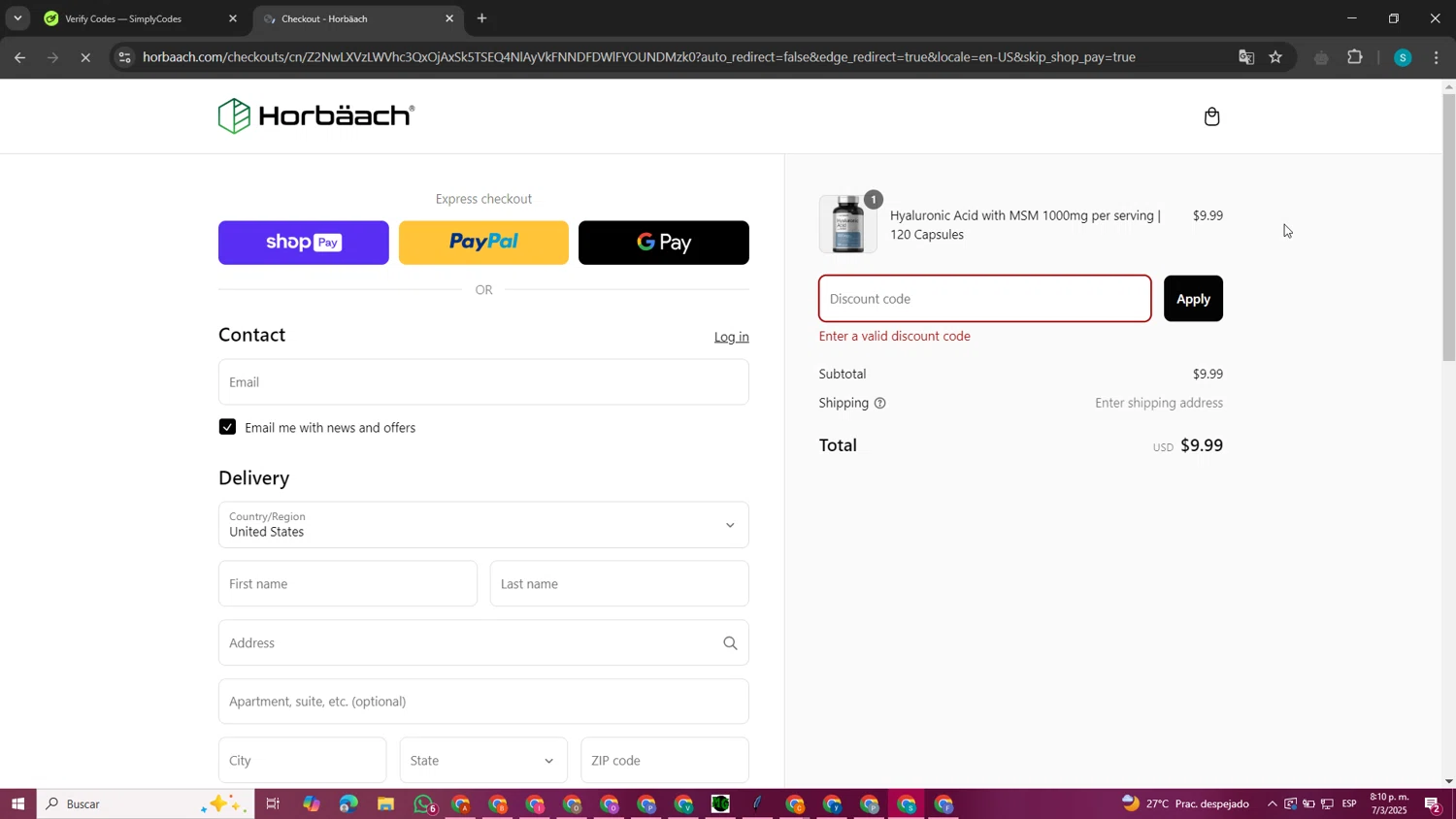 Horbäach promo code screenshot showing code HORBAACH10 applied at Horbäach checkout page. Uploaded by SimplyCodes community member SavvyMaverick3145 on Mar 8, 2025