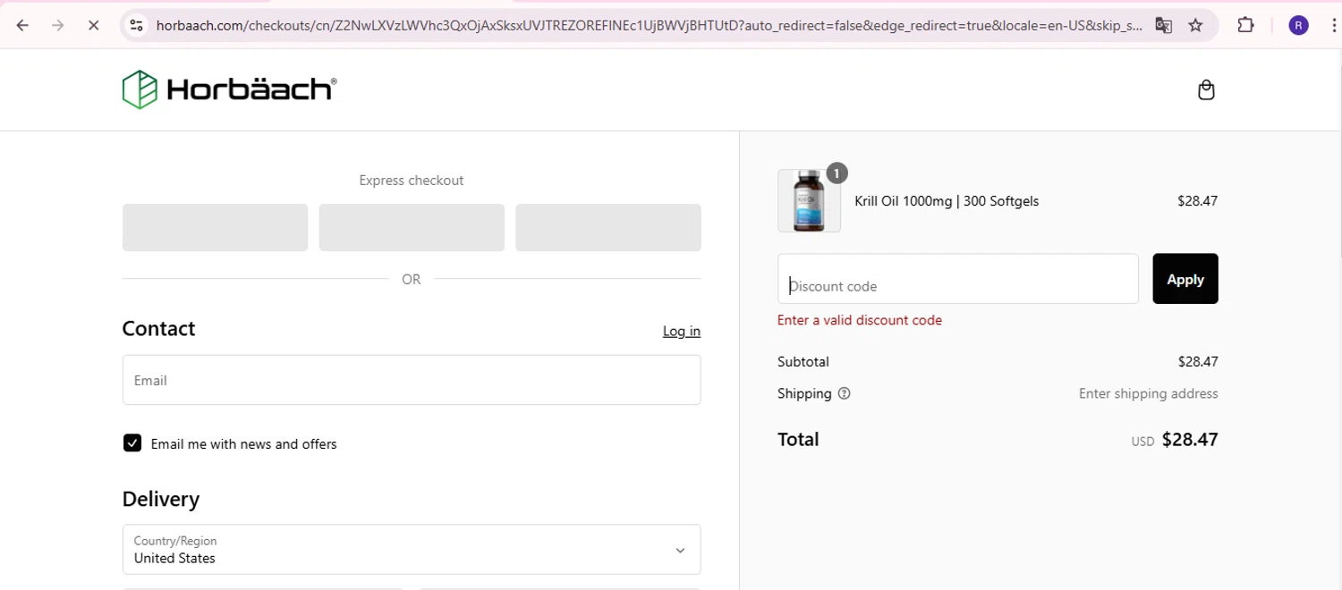 Horbäach promo code screenshot showing code HEART10 applied at Horbäach checkout page. Uploaded by SimplyCodes community member zurdinha on Feb 1, 2025