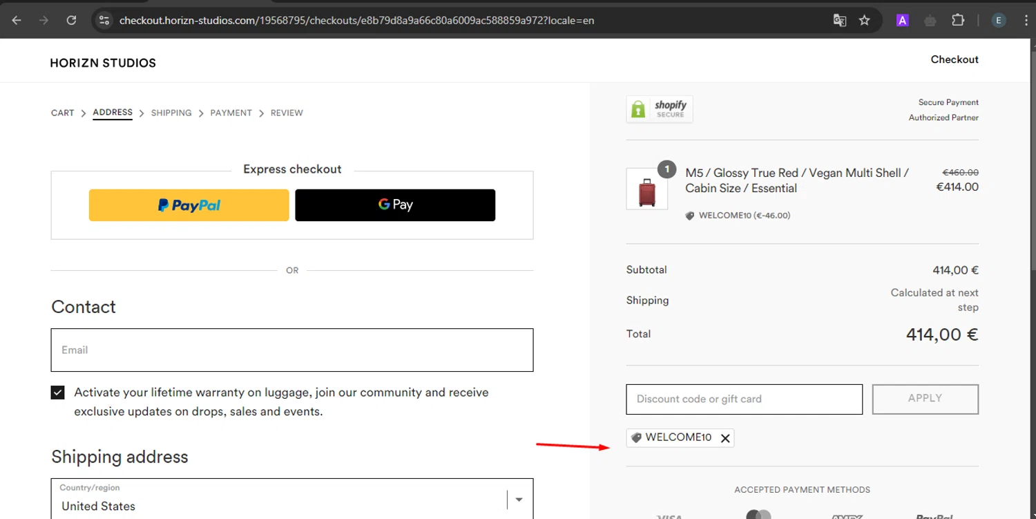 where to use Horizn Studios promo code box