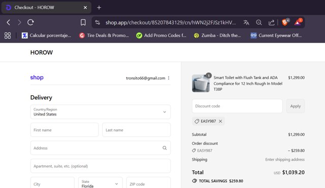 Horow checkout page showing Horow coupon code box | Screenshot taken by SimplyCodes community member on Sep 8, 2025