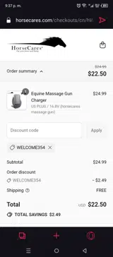 WELCOME354 coupon verification screenshot