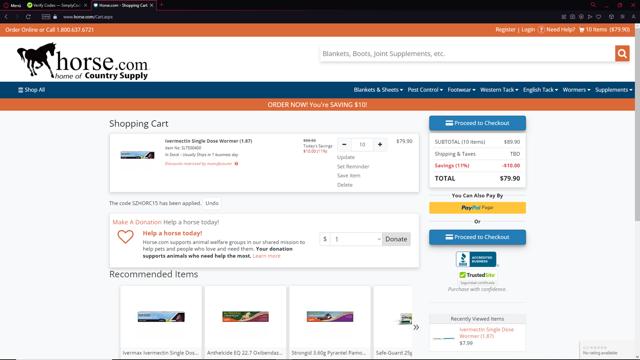 Horse.com checkout page showing Horse.com promo code box | Screenshot taken by SimplyCodes community member on Jan 20, 2025