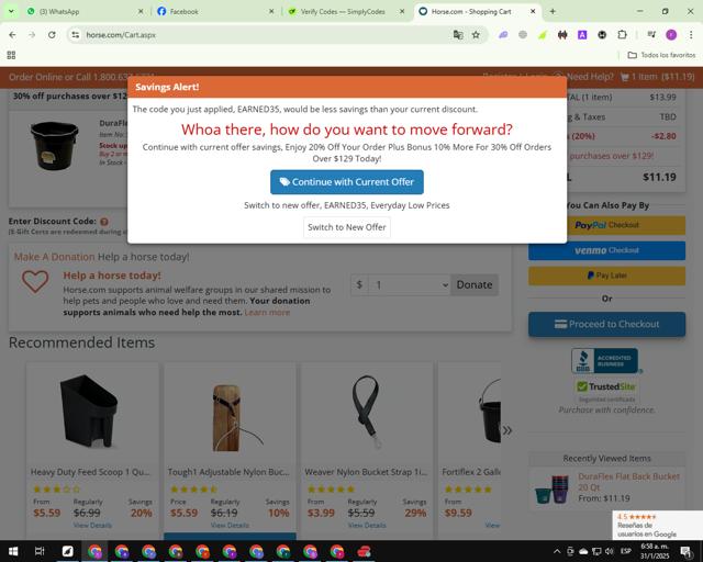 Horse.com checkout page showing Horse.com promo code box | Screenshot taken by SimplyCodes community member on Jan 31, 2025