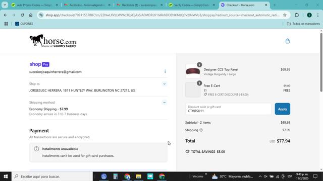 Horse.com checkout page showing Horse.com promo code box | Screenshot taken by SimplyCodes community member on Mar 12, 2025