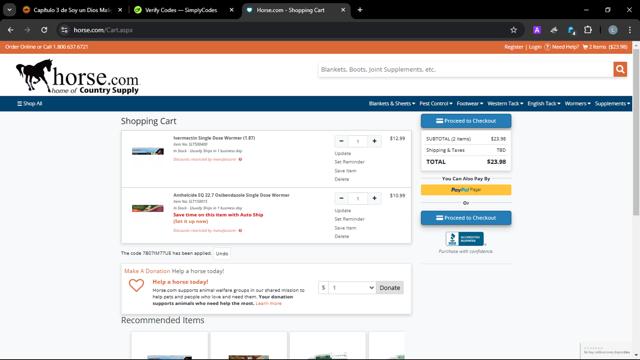 Horse.com checkout page showing Horse.com promo code box | Screenshot taken by SimplyCodes community member on Feb 28, 2025