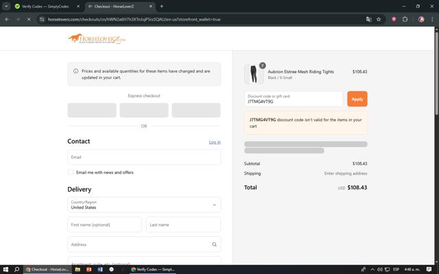 HorseLoverZ checkout page showing HorseLoverZ discount code box | Screenshot taken by SimplyCodes community member on Sep 4, 2025