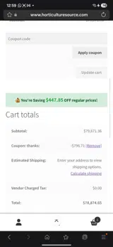 Horticulture Source coupon verification screenshot