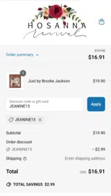 JEANINE15 coupon verification screenshot
