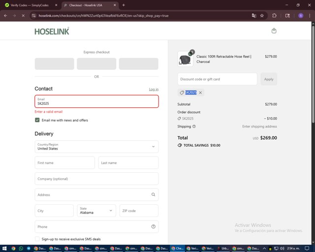 Hoselink USA checkout page showing Hoselink USA discount code box | Screenshot taken by SimplyCodes community member on Sep 4, 2025