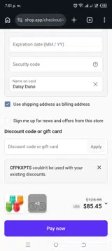 CFPKXPTS coupon verification screenshot