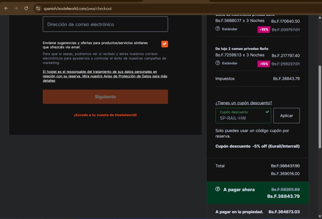 Hostelworld checkout page showing Hostelworld discount code box | Screenshot taken by SimplyCodes community member on Aug 27, 2025