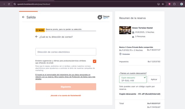 Hostelworld checkout page showing Hostelworld discount code box | Screenshot taken by SimplyCodes community member on May 31, 2025