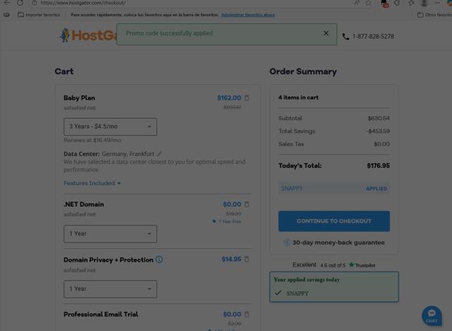 HostGator checkout page showing HostGator promo code box | Screenshot taken by SimplyCodes community member on Aug 23, 2025