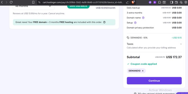 Hostinger checkout page showing Hostinger coupon code box | Screenshot taken by SimplyCodes community member on Aug 18, 2025