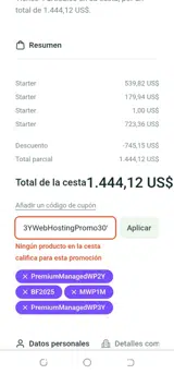 3YWebHostingPromo30% coupon verification screenshot