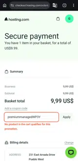 premiummanagedWP3Y coupon verification screenshot