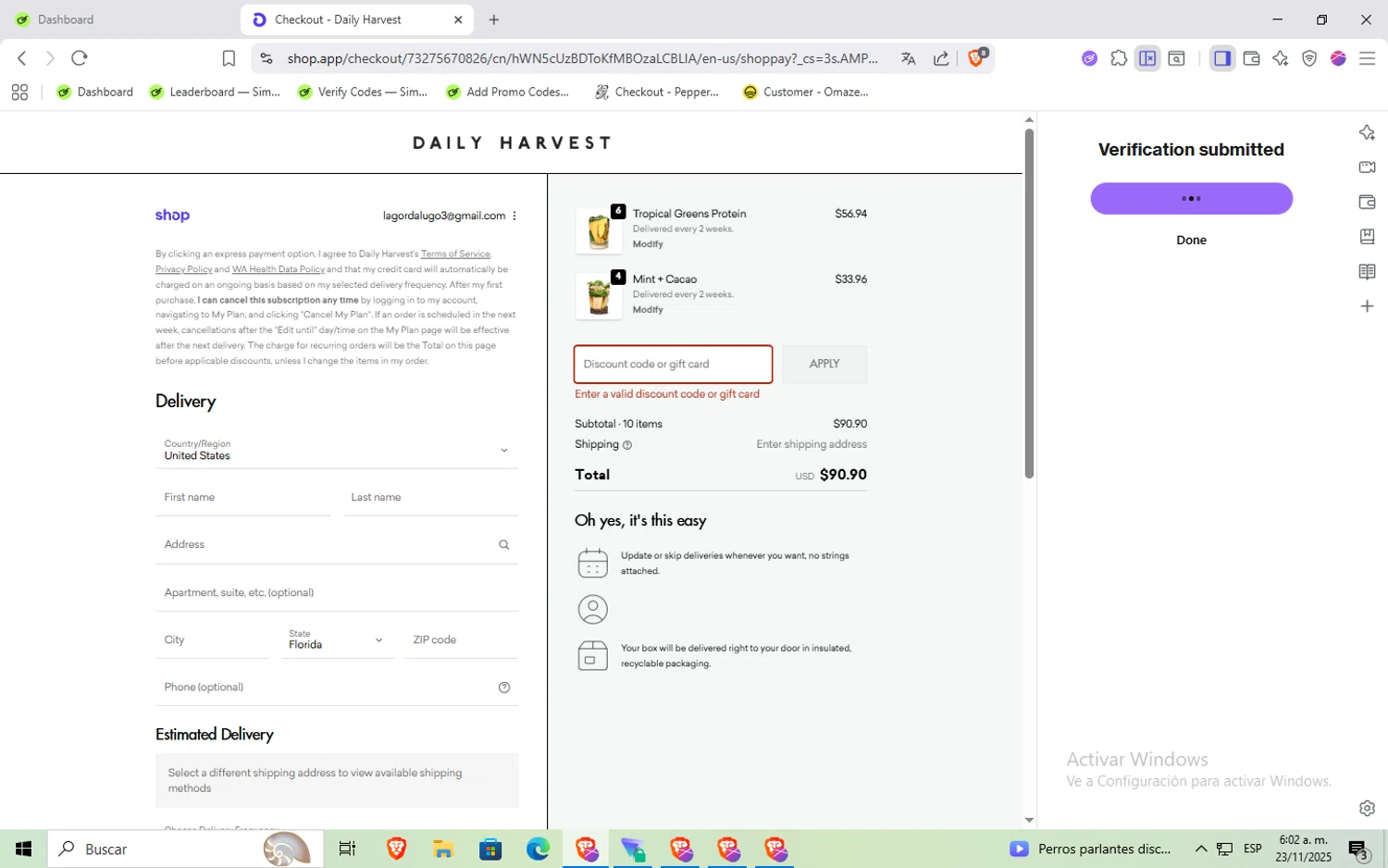 Host Modern discount code screenshot showing code FALL10 applied at Host Modern checkout page. Uploaded by SimplyCodes community member aaaaaaaaaaaaaaa on Nov 24, 2025