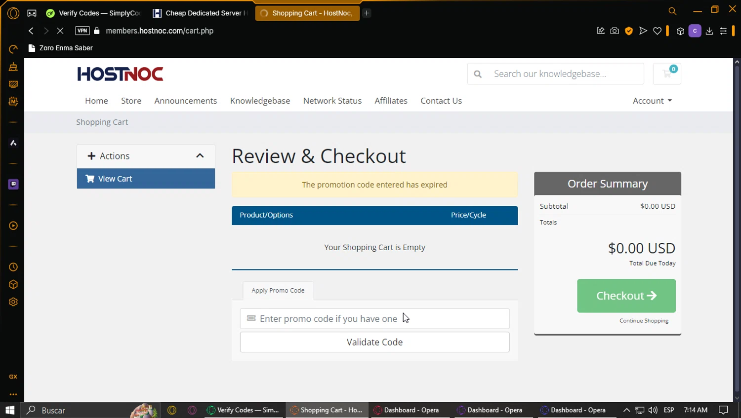HostNoc promo code screenshot showing code SIMPLYCODESHOST25 applied at HostNoc checkout page. Uploaded by SimplyCodes community member ExtraordinaryPhoenix3689 on Mar 1, 2025