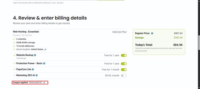 HostPapa checkout page showing HostPapa promo code box | Screenshot taken by SimplyCodes community member on Jun 17, 2025