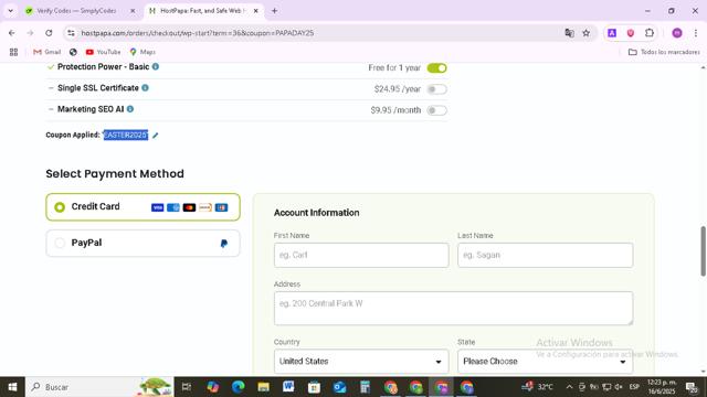 HostPapa checkout page showing HostPapa promo code box | Screenshot taken by SimplyCodes community member on Jun 16, 2025