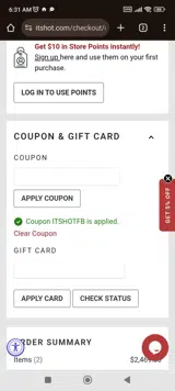 ITSHOTFB coupon verification screenshot