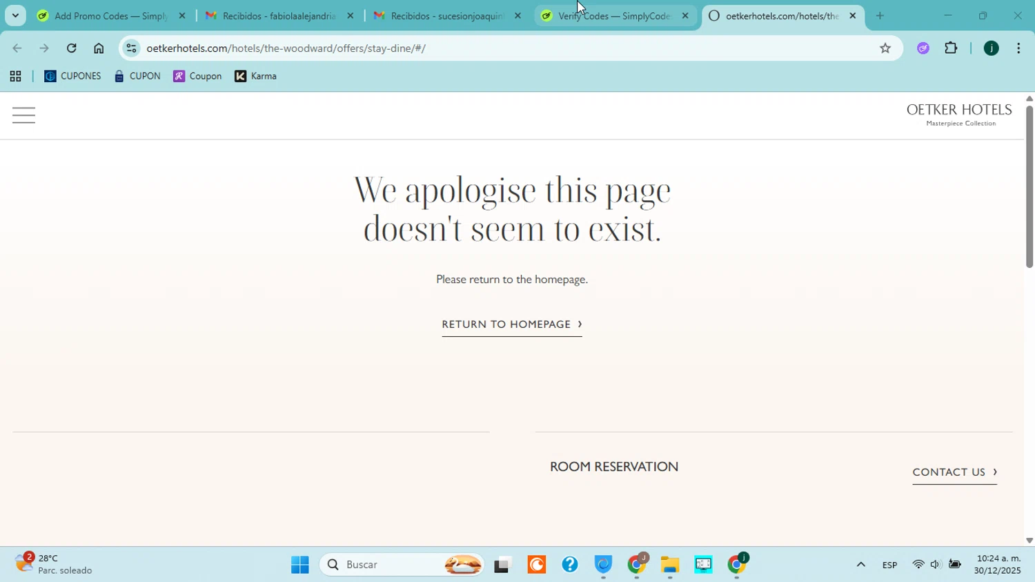 Hotel du Cap-Eden-Roc promo code screenshot showing code GOURMET applied at Hotel du Cap-Eden-Roc checkout page. Uploaded by SimplyCodes community member jorgejavierherrera on Dec 30, 2025