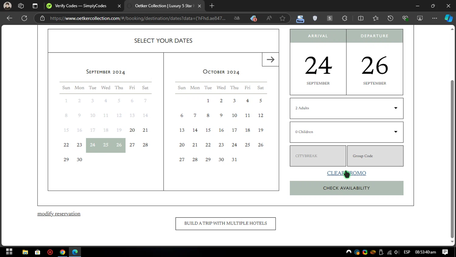 Hotel du Cap-Eden-Roc checkout page showing Hotel du Cap-Eden-Roc promo code box | Screenshot taken by SimplyCodes community member on Sep 20, 2024