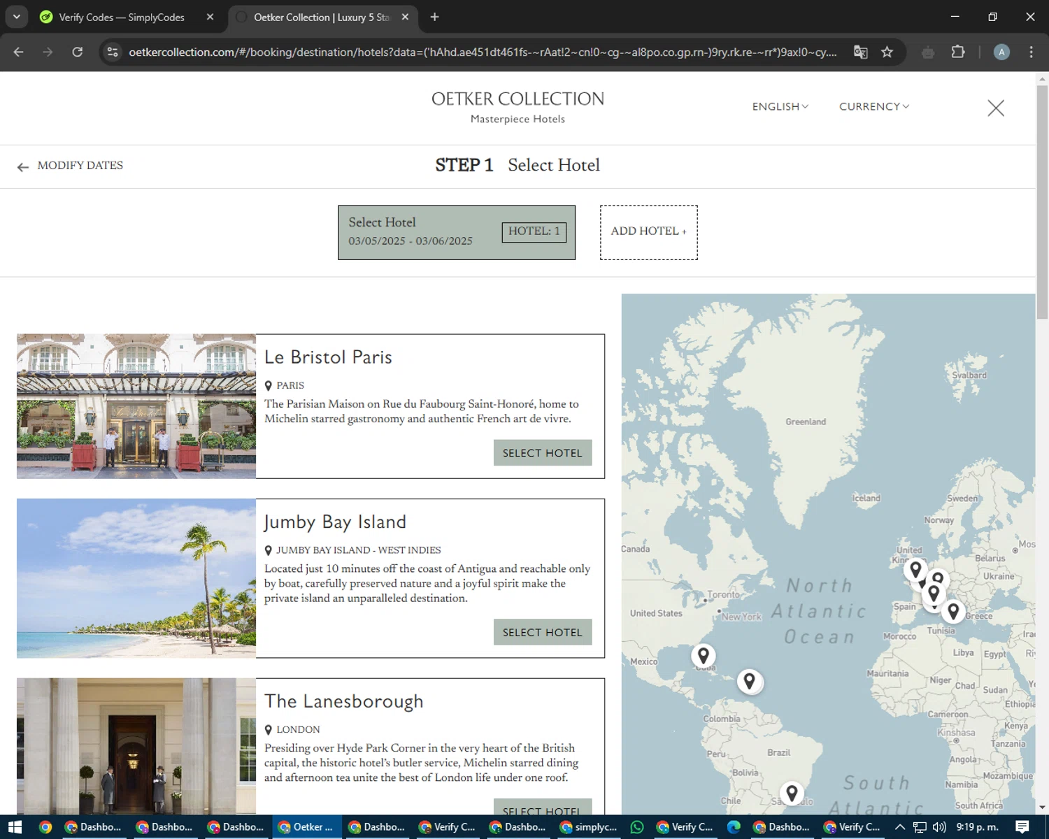 Hotel du Cap-Eden-Roc promo code screenshot showing code CITYBREAK applied at Hotel du Cap-Eden-Roc checkout page. Uploaded by SimplyCodes community member trippieredd on Feb 20, 2025