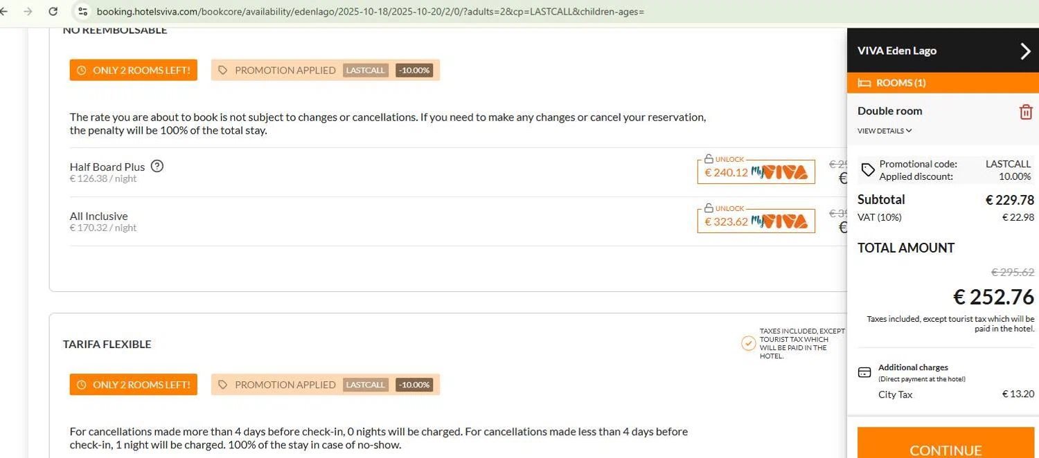 Hotels Viva discount code screenshot showing code lastcall applied at Hotels Viva checkout page. Uploaded by SimplyCodes community member stygian1 on Oct 8, 2025